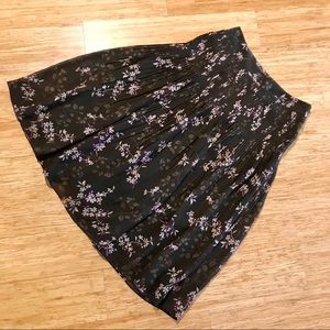 Ann Taylor Silk Floral Midi Skirt Brown/Plum